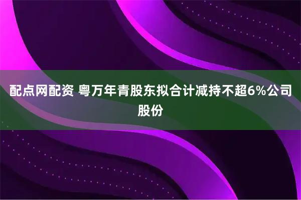 配点网配资 粤万年青股东拟合计减持不超6%公司股份